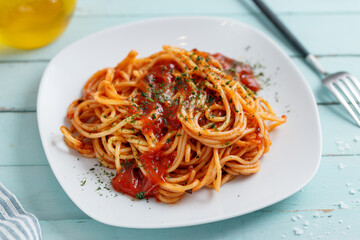Pasta spaghetti with tomato sauce