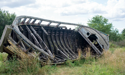 Wreck of old wooden fishing boat