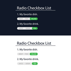 User survey form. Radio sheet is an HTML element of the website template. User interface for the website and application. Vector illustration.