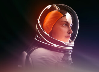 Young female astronaut portrait profile view - 3d rendering © hutangach