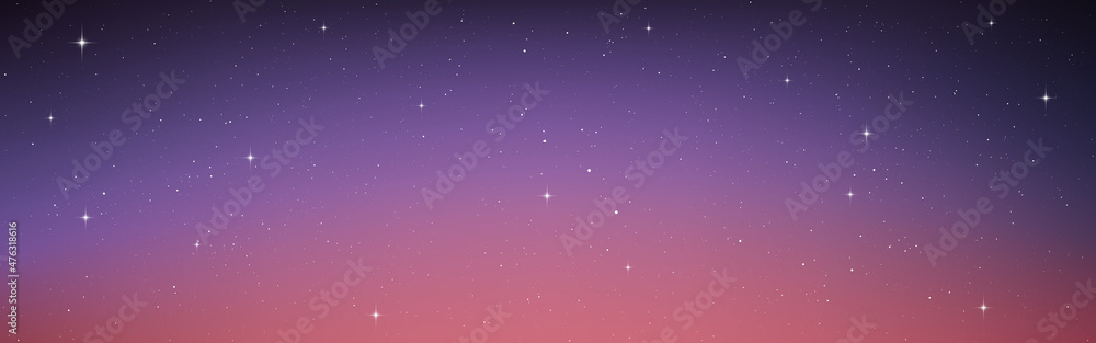Wall mural night sky with stars. wide sunset background with beautiful gradient. panoramic cosmos texture. real