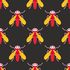 cartoon seamless pattern with mosquito, vector illustration