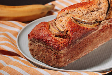 Freshly baked homemade banana bread on a plate