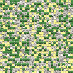 Decaying mosaic from concrete wall, 3D generated seamless texture, high definition pattern. Yellow, green colors