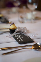 Mrs table setting at wedding reception