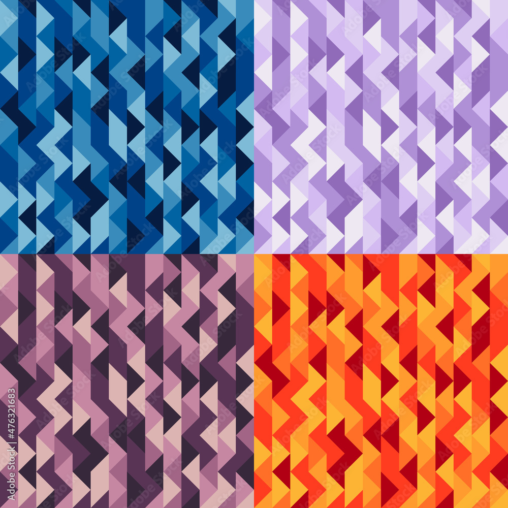 Poster set of vector abstract background. seamless modern patterns. geometric texture with triangles. vecto