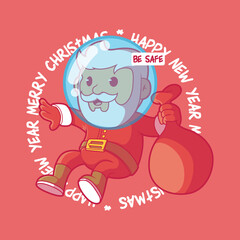 Astronaut Santa Claus Character vector illustration. Celebration, space, funny design concept.