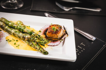 Delicious Contemporary Classic Food Dish Plate Menu Lunch Dinner Gourmet Dessert Chef Pasta Shrimp on the Table