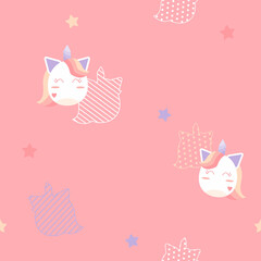 Obraz na płótnie Canvas pastel unicorn and polka dot seamless background for fabric pattern