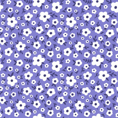Ditsy Floral vector seamless pattern. Tiny Wildflowers, scattered Meadow Flowers. Very Peri Violet Millefleur background. Vintage Liberty style texture for fashion, nursery print, textile, fabric