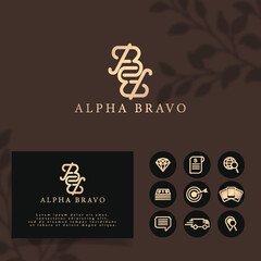 AB ELEGANT MONOCHROME INITIAL BRANDING LOGO WITH ICON FOR BUSINESS