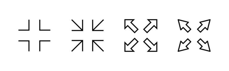 Fullscreen Icon set. Expand to full screen sign and symbol. Arrows symbol