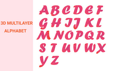 kids 3d multilayer alphabet uppercase. child letter recognize or practice ABC printable worksheet.