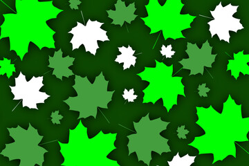 
Vector background with maple leaf pattern in green and yellow colors.