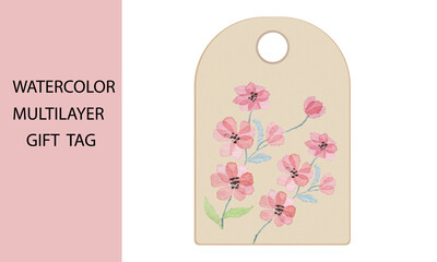 watercolor multilayer gift label tag illustration design.