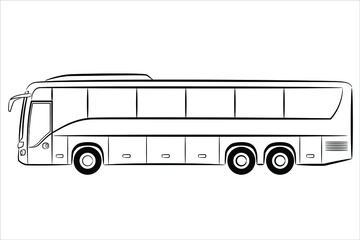 A hand drawn line ​of a passenger bus. Outline Vector bus, side view.  Modern travel bus flat illustration. Express bus sign.