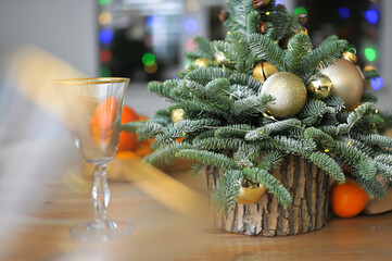 Natural herringbone with Christmas decor on the table