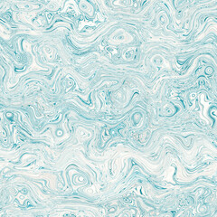 Aegean teal mottled swirl marble nautical texture background. Summer coastal living style home decor. Liquid fluid blue water flow effect dyed textile seamless pattern.