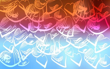 Light Blue, Red vector texture with lovely hearts.