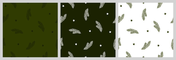Christmas seamless pattern with isolated sketches of branches, stars. Cute vector illustration for paper, textile, fabric, prints, wrapping, greeting cards, banners.