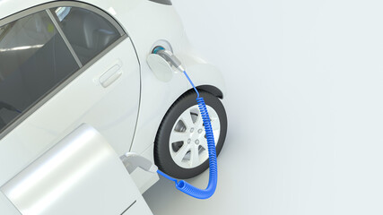 White Electric car charging close up