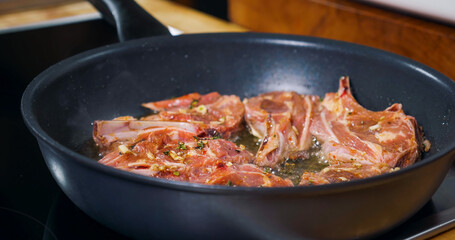 Lamb Cooking. Delicious Meat dish. Close Up