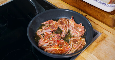 Lamb Cooking. Delicious Meat dish. Close Up.