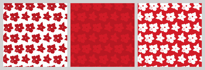 Christmas seamless pattern with isolated sketches of winter flowers. Cute vector illustration for paper, textile, fabric, prints, wrapping, greeting cards, banners.