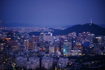 Fototapeten 인왕산 서울 도심 야경, Inwang mountain, Night view of Seoul, Republic of Korea © 지흔 신