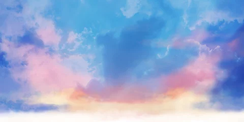Rolgordijnen Zonsopgang hemel landschap illustratie aquarel stijl textuur materiaal © gelatin