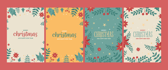 Fototapeta na wymiar Set of four Christmas greetings cards