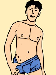 Fototapeta premium cute man cartoon on yellow background