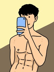 Fototapeta premium cute man cartoon on color background