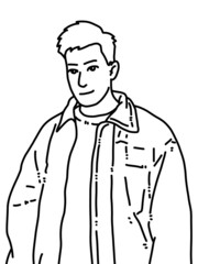 black and white of cute man cartoon for coloring