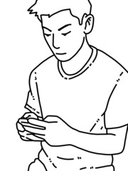 black and white of cute man cartoon for coloring