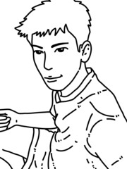 black and white of cute man cartoon for coloring