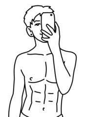 black and white of cute man cartoon for coloring