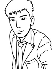 black and white of cute man cartoon for coloring