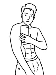 black and white of cute man cartoon for coloring