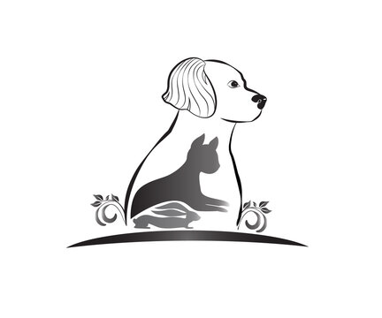 Dog cat and rabbit veterinary logo concept graphic illustration sketch icon symbol vector image design