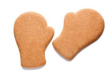 Delicious Christmas gingerbread cookies on white background