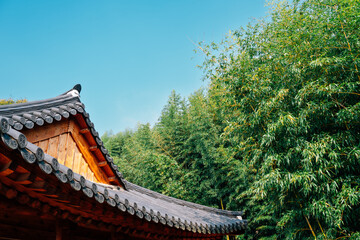 Fototapeta na wymiar Korean traditional house and bamboo forest at Juknokwon in Damyang, Korea
