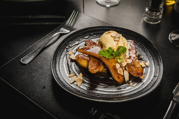 Delicious Contemporary Classic Food Dish Plate Menu Lunch Dinner Gourmet Dessert Chef Pasta Shrimp on the Table