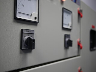 Electric control panel cabinets inside the building.