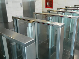 sliding barrier security system in office.	
