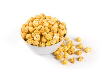 popcorn in a bow isolated on white background