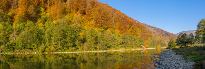 Alpine lake. Autumn mountain landscape. Drone view.