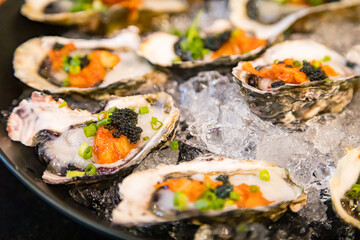 Fresh Oysters in Ice Topping with Shrimp Roe