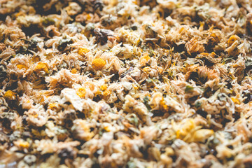 Close up of Dried Chrysanthemum, the herb is often used as a health care