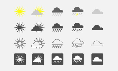 Set of weather icons in different models